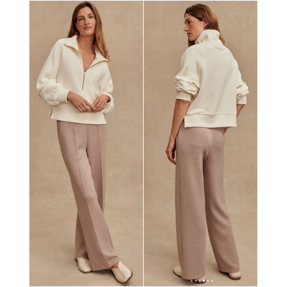 Varley Milano Half Zip Sweat Ivory Ottoman Rib Knit Pullover Women's L